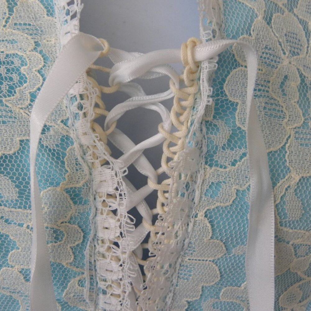 Vintage 70s Blue Prairie Maxi Dress Gunne Sax Style XS Lace Up Cottagecore Boho - Picture 5 of 11